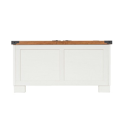 White and Rustic Oak Square Wood Coffee Table with Storage