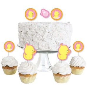 Big Dot of Happiness Pink Ducky Duck - Dessert Cupcake Toppers - Baby Shower or Birthday Party Clear Treat Picks - Set of 24 - 1 of 4