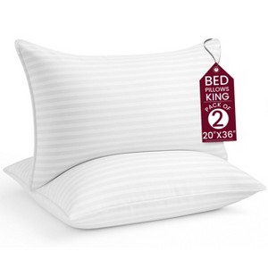 Lux Decor Bed Pillows - Pack of 2 Down Alternative Stripe Pillows for Stomach, Neck , Back Support & Comfort Hypoallergenic & Breathable Pillow Set - 1 of 4