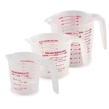 Norpro 1 Plastic Measuring Cup, Multicolored 1 cup, 2 cup, 4 cup Volume (3 Pack)