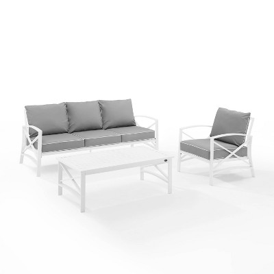 Crosley Kaplan 3pc Outdoor Patio Sofa Set with Sofa & Arm Chair with Coffee Table