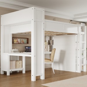 Queen Size Loft Bed with Wardrobe, Desk & USB Headboard Storage, Space-Saving Loft Bed - ModernLuxe - 1 of 4