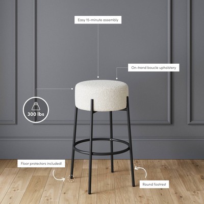 Isaac 24" White Boucle Backless Bar Stools with Metal Frame, Set of 2