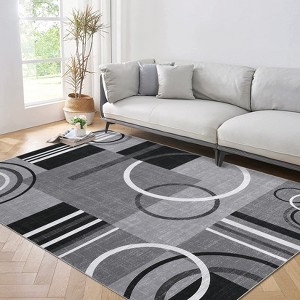 Indoor Modern Geometric Area Rugs Striped Abstract Low Pile Carpets for Living Room Bedroom Washable Non Slip Thin Soft Floor Carpet - 1 of 4