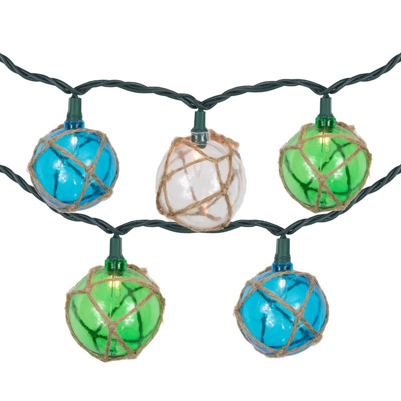 Northlight 10-Count Multi-Color Natural Jute Wrapped Ball Patio Light Set, 6ft Green Wire, 1 of 6