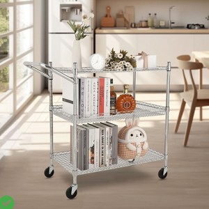 Commercial Grade Utility Cart - 2/3 TiresWire Rolling Cart with Handle Bar Alloy Steel Food Storage Trolley Low Handle - 1 of 4
