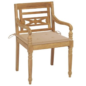 vidaXL Solid Teak Wood Batavia Chairs-Beige Cushions Outdoor/Garden/Patio Wooden Seating with Armrest and Comfortable Seat Depth - 1 of 4
