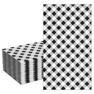 DYLIVeS Black Gingham Napkins, Black and White Checkered Guest Towel Plaid Party Napkins Disposable Paper Hand Towels for Luncheon, Birthday, Easter