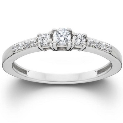 Pompeii3 1/2ct Three Stone Round Diamond Engagement Ring 14K White Gold