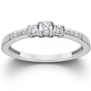 Pompeii3 1/2ct Three Stone Round Diamond Engagement Ring 14K White Gold - 1 of 4