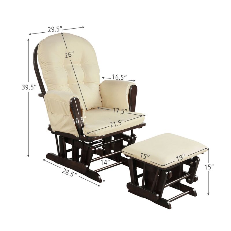 Costway Baby Nursery Relax Rocker Rocking Chair Glider & Ottoman Set w/ Cushion, 3 of 11