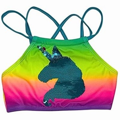 GO COCO Little Girls’ 2-Piece Sequin Tankini Swimsuit Set, Unicorn/Multi, 6X — фото 3