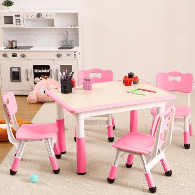 Kids Table and 4 Chairs Set, Height Adjustable Toddler Table and 4 Chair Set for Ages 2-10 for for Crafts and Study, Graffiti Desktop, Non-Slip Legs