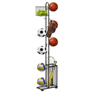 MOEPISY Basketball Ball Storage Rack, 7 Tier Freestanding Basketball Holder - 1 of 4