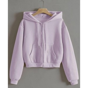 TIME HOLLOW Zip Up Thermal Lined Crop Hoodie - 1 of 3