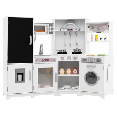 Safstar Corner Kids Play Kitchen Wooden Pretend Toy Kitchen w/ Realistic Lights White
