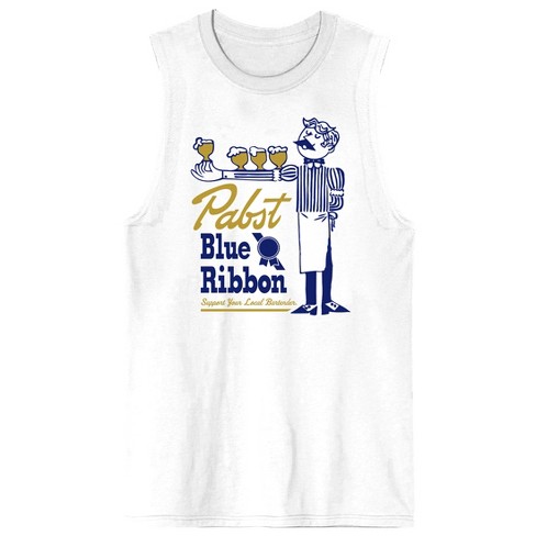 Pabst Blue Ribbon Support Your Local Bartender Crew Neck Sleeveless Men's  White Tank Top : Target