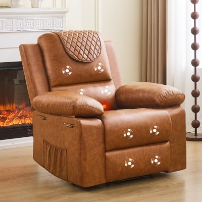 Classic Recliner Chair with Massage, Heat, Breathable PU Leather Electric Adjustable Recliners for Small Space or Living Room, Office, Bedroom