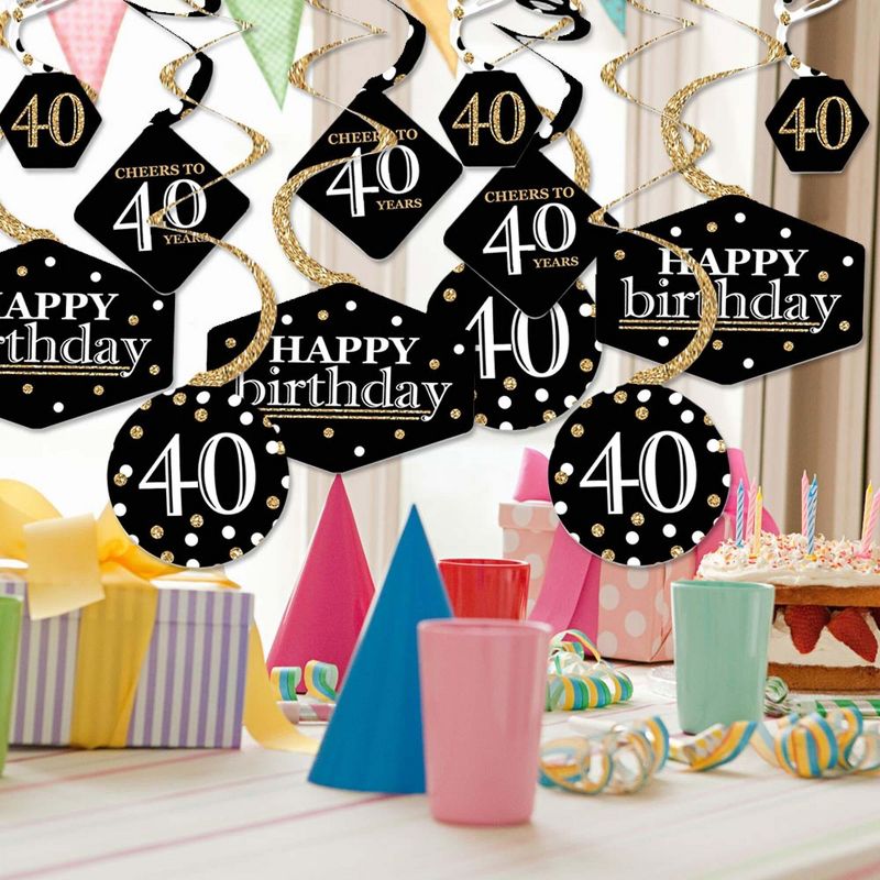 Big Dot of Happiness Adult 40th Birthday - Gold - Birthday Party Hanging Decor - Party Decoration Swirls - Set of 40, 2 of 9