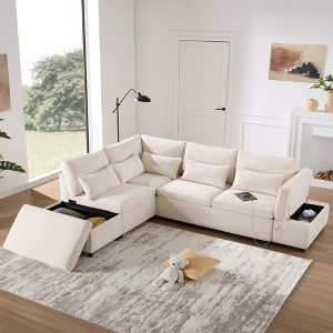 YOOCOZZ Sectional Pull-Out Sofa with Adjustable Charging Armrest with Storage, Movably Versatile Ottoman - 1 of 4