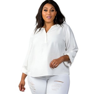 Slickblue Women’s Plus-Size Stand-Up Collar Blouse, Rayon Blend, Casual to Dressy Top, Oatmeal, 1XL - 1 of 4