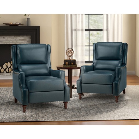 Navy blue leather rocker recliner hot sale