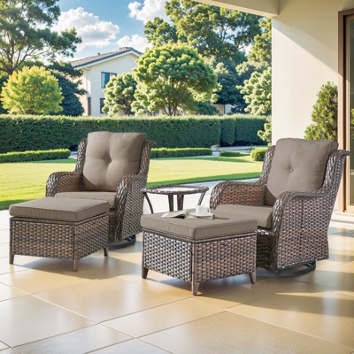 Buenhomino Outdoor Swivel Rocker Patio Chairs of 2 with Thick Cushions and Side Table, Swivel Outdoor Chairs 5PCS High Back Wicker Patio Furniture Set