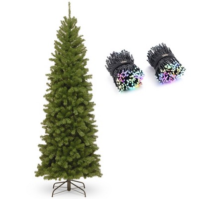 National Tree Company North Valley Spruce 9 Foot Slim Artificial Christmas Tree with Twinkly Bluetooth WiFi 400 LED RGB Color 105 Foot String Lights