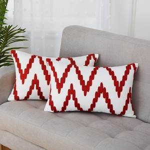2 Pieces Embroidered Decorative Throw Pillow Covers with Chevron Design - 1 of 4