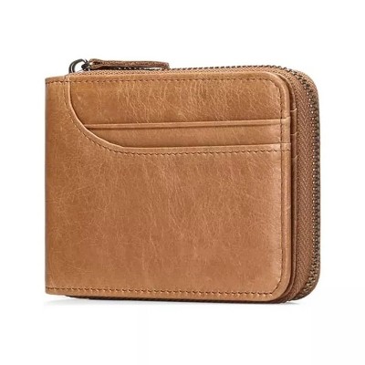 BEAFUP Wallets for Men Genuine Leather Front Pocket Wallet RFID Zip Around Bifold Credit Card Holder