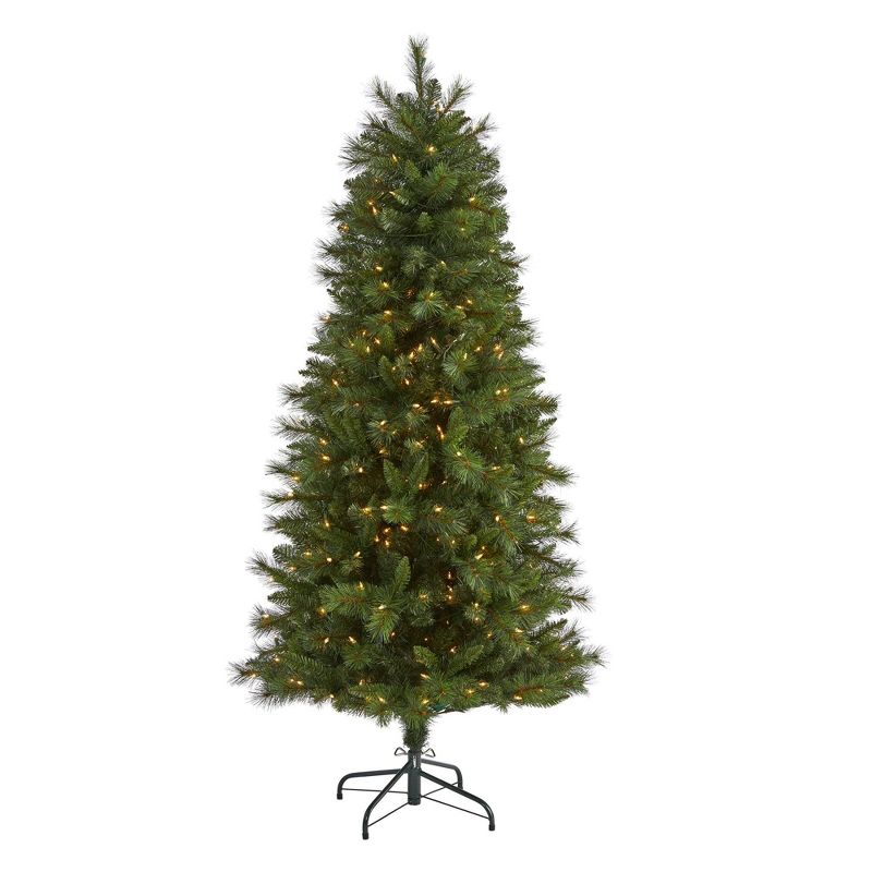 Nearly Natural 6’ Slim West Virginia Mountain Pine Prelit Artificial Christmas Tree, 1 of 2