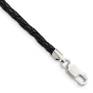 Black Bow Jewelry 3mm Braided Black Leather Cord Chain & Sterling Silver Clasp Necklace - 1 of 4