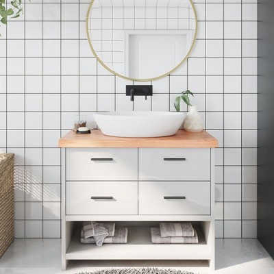 vidaXL Bathroom Countertop Light Brown 39.4 in.x19.7 in.x(0.8 in.-2.4 in.) Treated Solid Wood