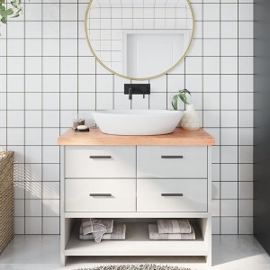 vidaXL Bathroom Countertop Light Brown 39.4 in.x19.7 in.x(0.8 in.-2.4 in.) Treated Solid Wood - 1 of 4