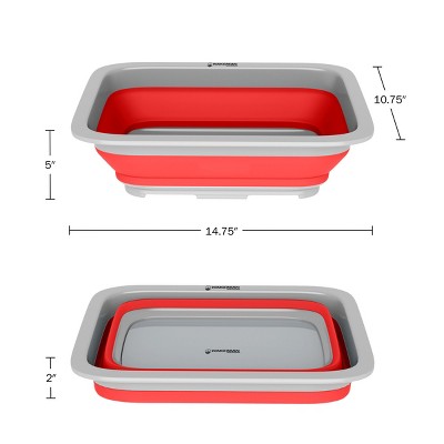 Red and Gray Collapsible Plastic Wash Basin for Camping