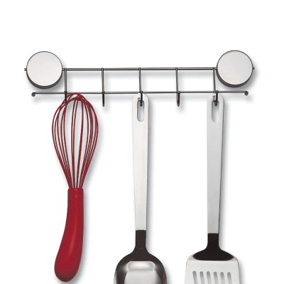 Stainless Steel Magnetic 5-Hook Key and Utensil Rack