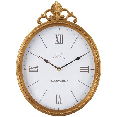 14 Pleated Brass Round Analog Wall Clock Antique Finish - Hearth