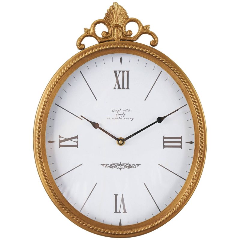 15&#34;x11&#34; Metal Antique Inspired Wall Clock with Scrolled Finial Gold - Olivia &#38; May, 1 of 11