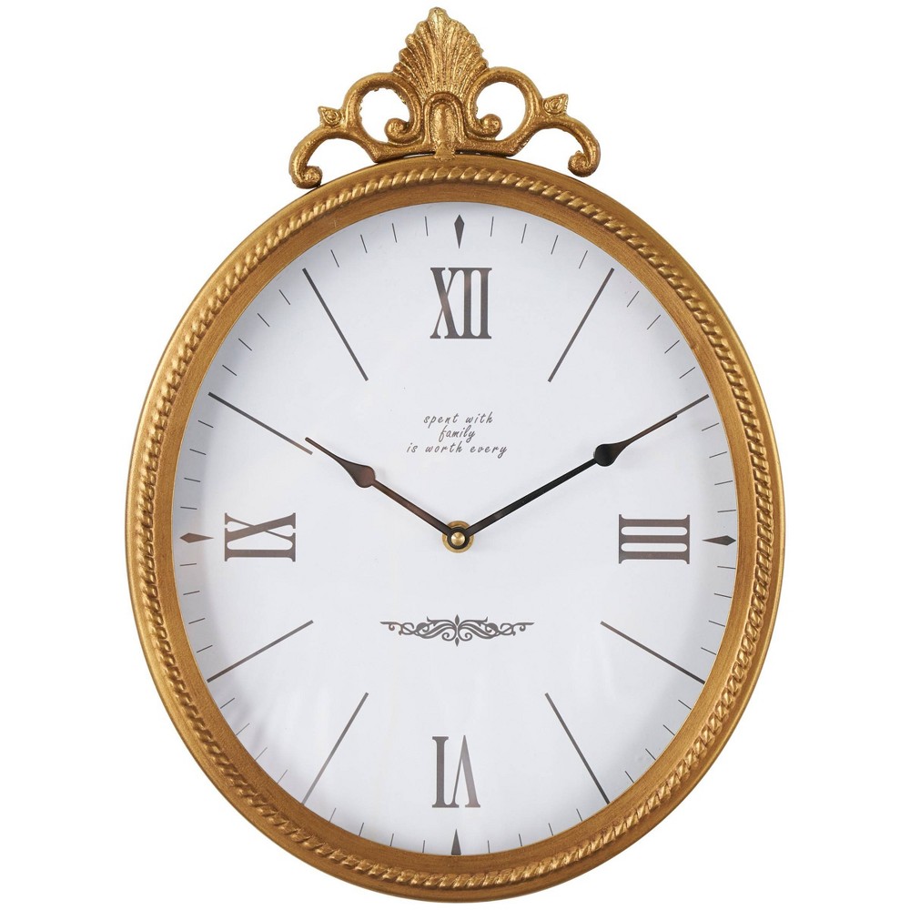 Photos - Wall Clock 15"x11" Metal Antique Inspired  with Scrolled Finial Gold - Oliv