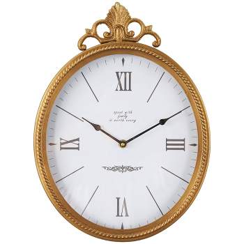 15"x11" Metal Antique Inspired Wall Clock with Scrolled Finial Gold - Olivia & May