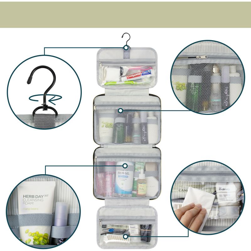 PAVILIA Hanging Toiletry Bag Travel Women Men, Foldable Cosmetic Organizer, Water Resistant Makeup Accessories Essentials Kit, 2 of 8