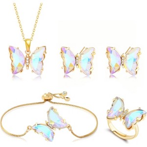 Iridescent Butterfly Jewelry Set - Crystal Necklace, Earrings & Adjustable Ring, Y2K Dainty Gift - 1 of 4