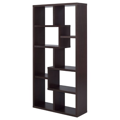 Contemporary Cappuccino 70.5" Asymmetrical Cube Bookcase