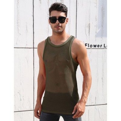 Men's Mesh Tank Top Fishnet Fitted Sleeveless Muscle Round Neck Top