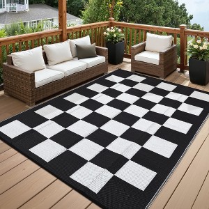Outdoor Checkerboard Picnic Mat Modern Lightweight Woven Plastic Straw Rug Low Pile Erasable Carpet for Camping Garden Backyard - 1 of 4