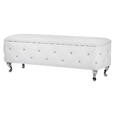 Seine Leather Contemporary Storage Ottoman White Baxton Studio