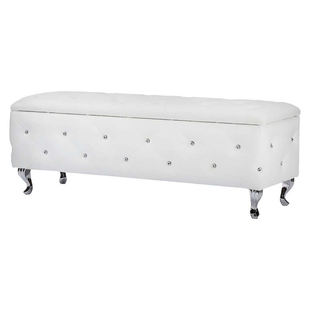 Baxton Studio Seine Leather Contemporary Storage Ottoman White: Upholstered Rectangular, No Assembly Required