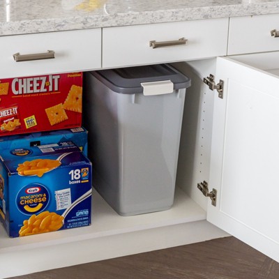 Gray Airtight Plastic Pet Food Storage Container with Wheels, 40 lbs Capacity