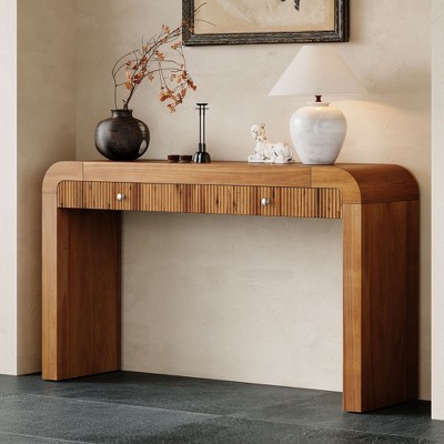 NicBex Rustic Console Table with Storage Drawers,Entryway Table with Curved Corners & Thick Legs,Fluted Foyer Tables for Entryway,Living Room