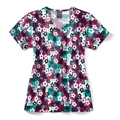 Zoe and Chloe Zoe+Chloe Performance V-Neck Print Scrub Top